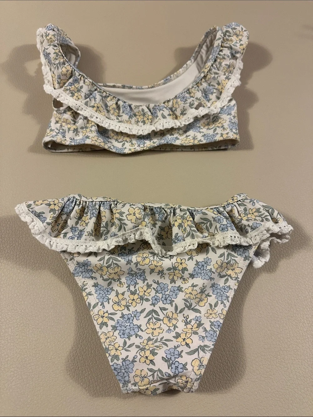 Rylee + Cru Floral Ruffle Bikini in White, Blue, Yellow